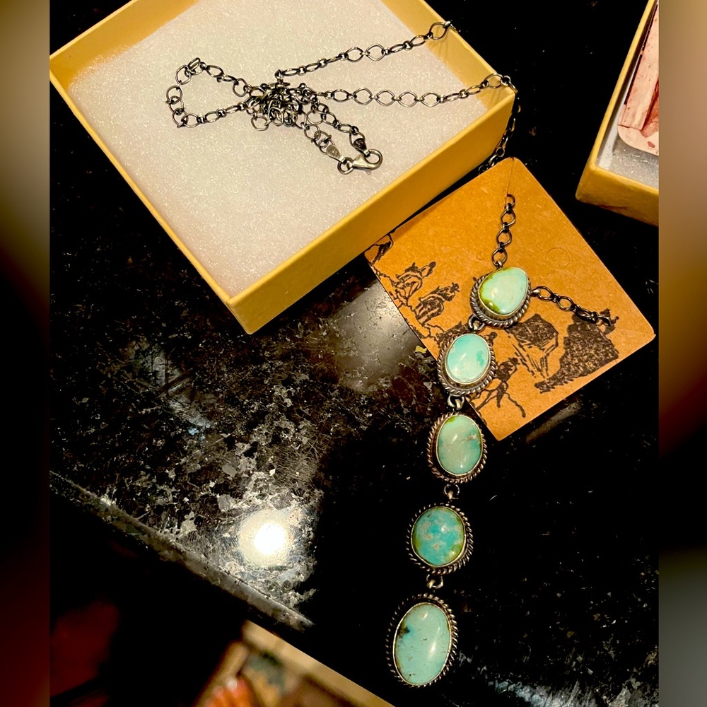 Campitos Turquoise lariat sterling 925 silver necklace - new! Artist signed